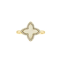 Bague en or jaune 14 ct ornée d’une perle de nacre en croix et de diamants de 0,11 ct (PT)