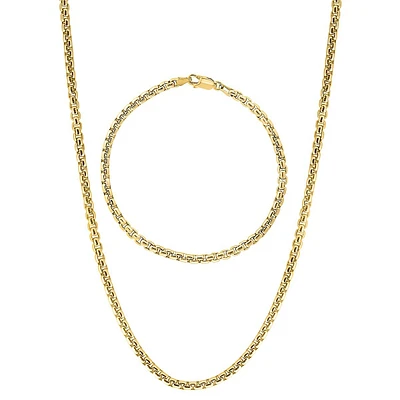 Men's 2-Piece Gold Over Sterling Silver Necklace & Bracelet Set