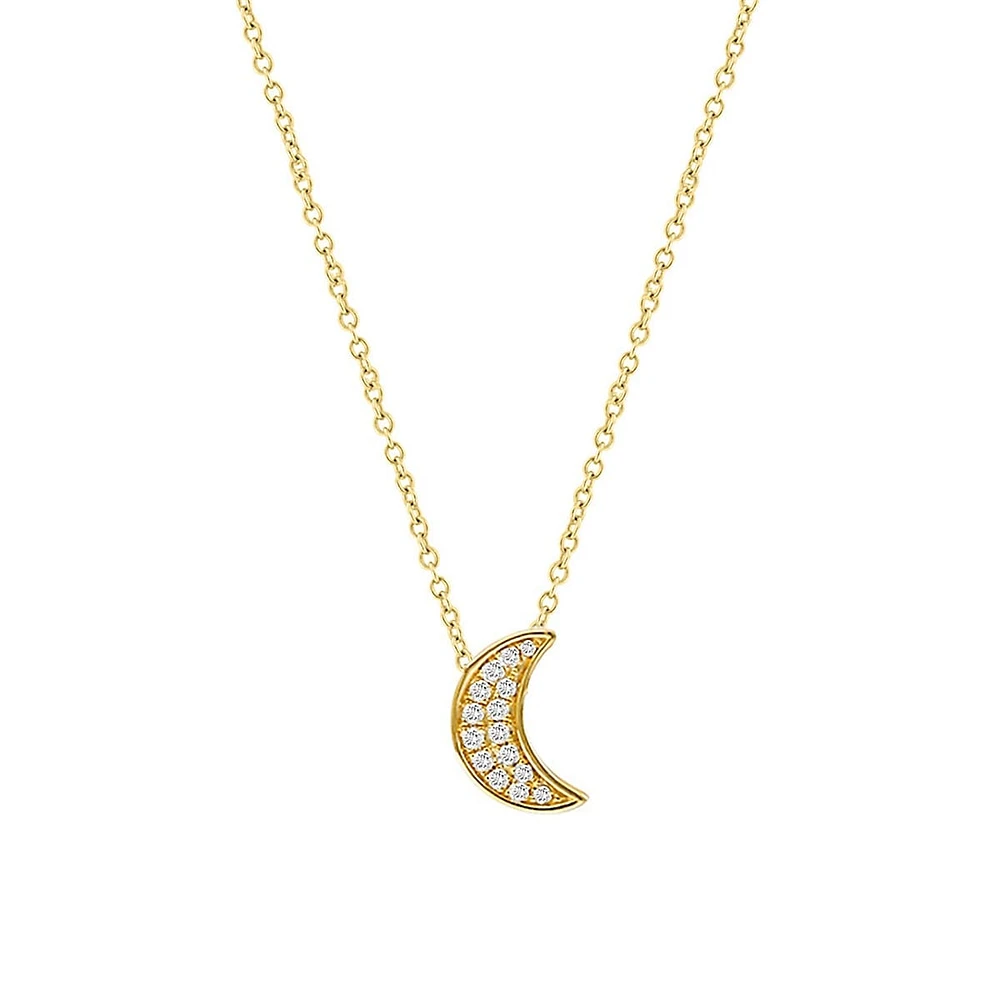 Yellow Gold Over Sterling Silver & 0.08 CT. T.W. Diamond Half-Moon Pendant Necklace