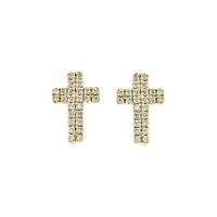 Yellow Gold Over Sterling Silver & 0.15 CT. T.W. Diamond Cross Stud Earrings