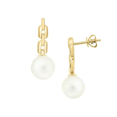 Pearls 14K Yellow Gold & 9MM Freshwater Pearl Drop Earrings