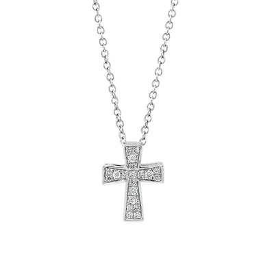Sterling Silver & 0.08 CT. T.W. Diamond Cross Pendant Necklace