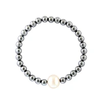 Men's Hematite & 8MM Freshwater Pearl Hemaite Beaded Stretch Bracelet