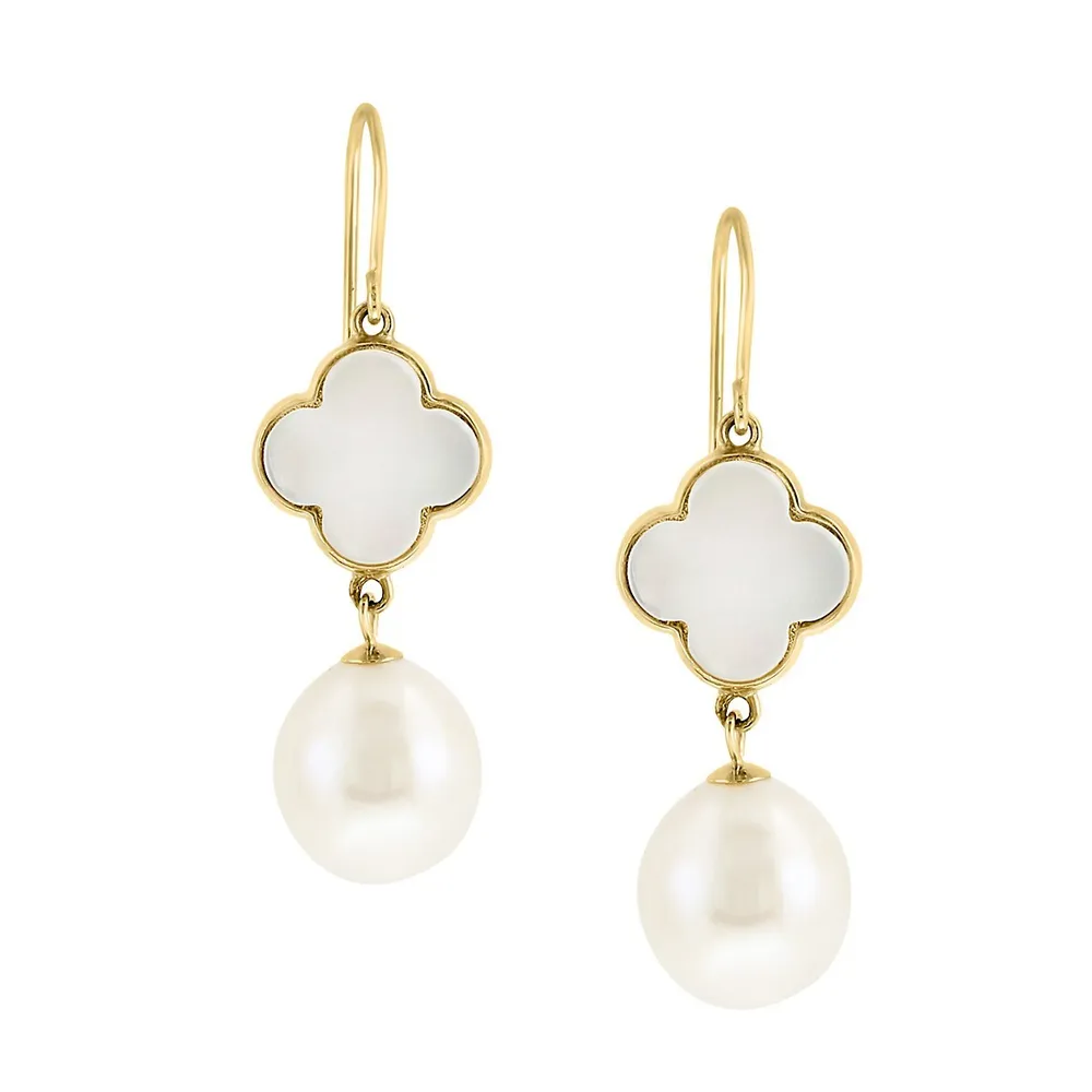 14K Yellow Gold, Mother-Of-Pearl & 9.5-10MM Freshwater Pearl Drop Earrings
