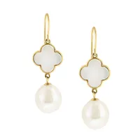 14K Yellow Gold, Mother-Of-Pearl & 9.5-10MM Freshwater Pearl Drop Earrings