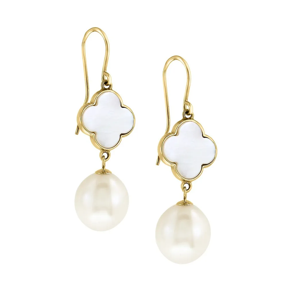 14K Yellow Gold, Mother-Of-Pearl & 9.5-10MM Freshwater Pearl Drop Earrings