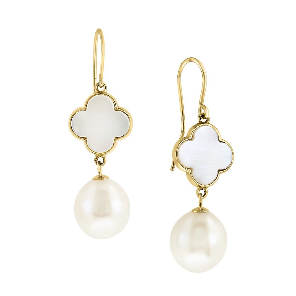 14K Yellow Gold, Mother-Of-Pearl & 9.5-10MM Freshwater Pearl Drop Earrings