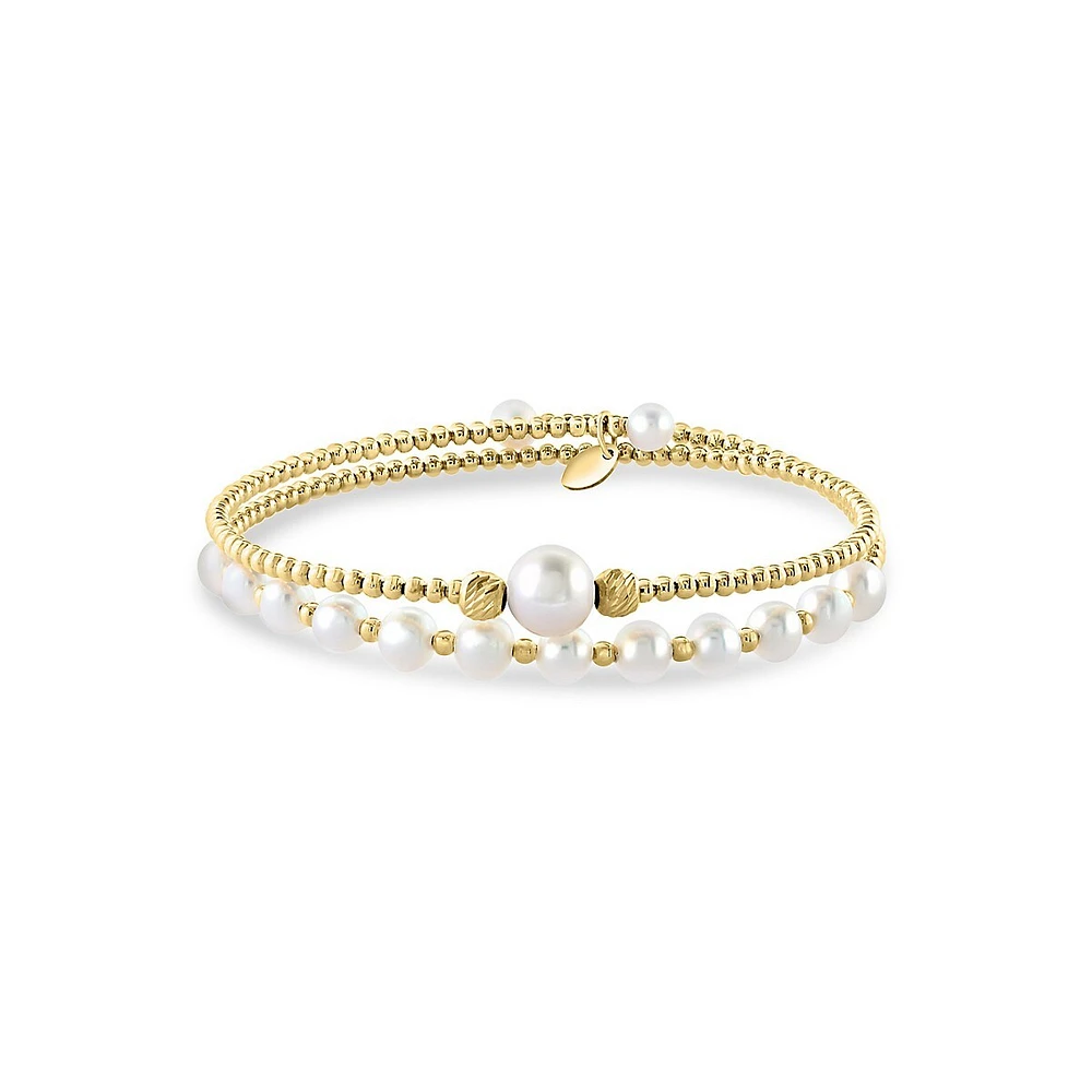 14K Yellow Gold and 4.5MM-7MM Freshwater Pearl 2-Piece Bangle Set