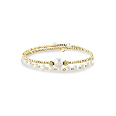 Ensemble de 2 bracelets en or jaune 14 ct à perles d'eau douce de 4,5 à 7 mm