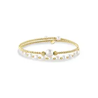 14K Yellow Gold and 4.5MM-7MM Freshwater Pearl 2-Piece Bangle Set