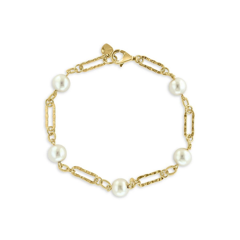 18K Goldplated Sterling Silver & 7MM Freshwater Pearl Link Bracelet