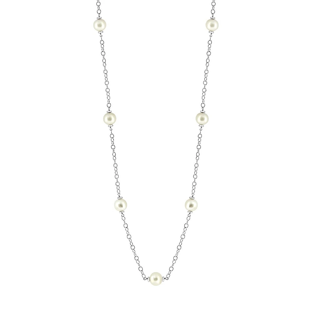 Sterling Silver & 9MM Freshwater Pearl Station Necklace