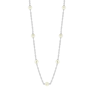 Sterling Silver & 9MM Freshwater Pearl Station Necklace