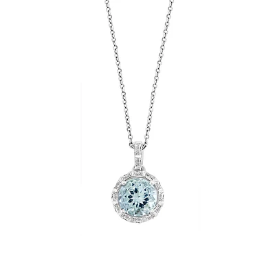 Collier en or blanc 14 ct avec pendentif à aigue-marine et à diamants de 0,3 ct (PT)