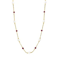 Collier en or jaune 14 ct avec rubis et perles d'eau douce de 3 à 4,5 mm