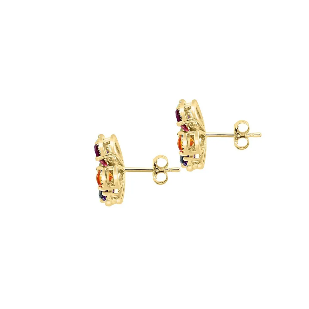 Pendants d'oreilles Mosaic en or jaune 14 ct avec pierres multiples