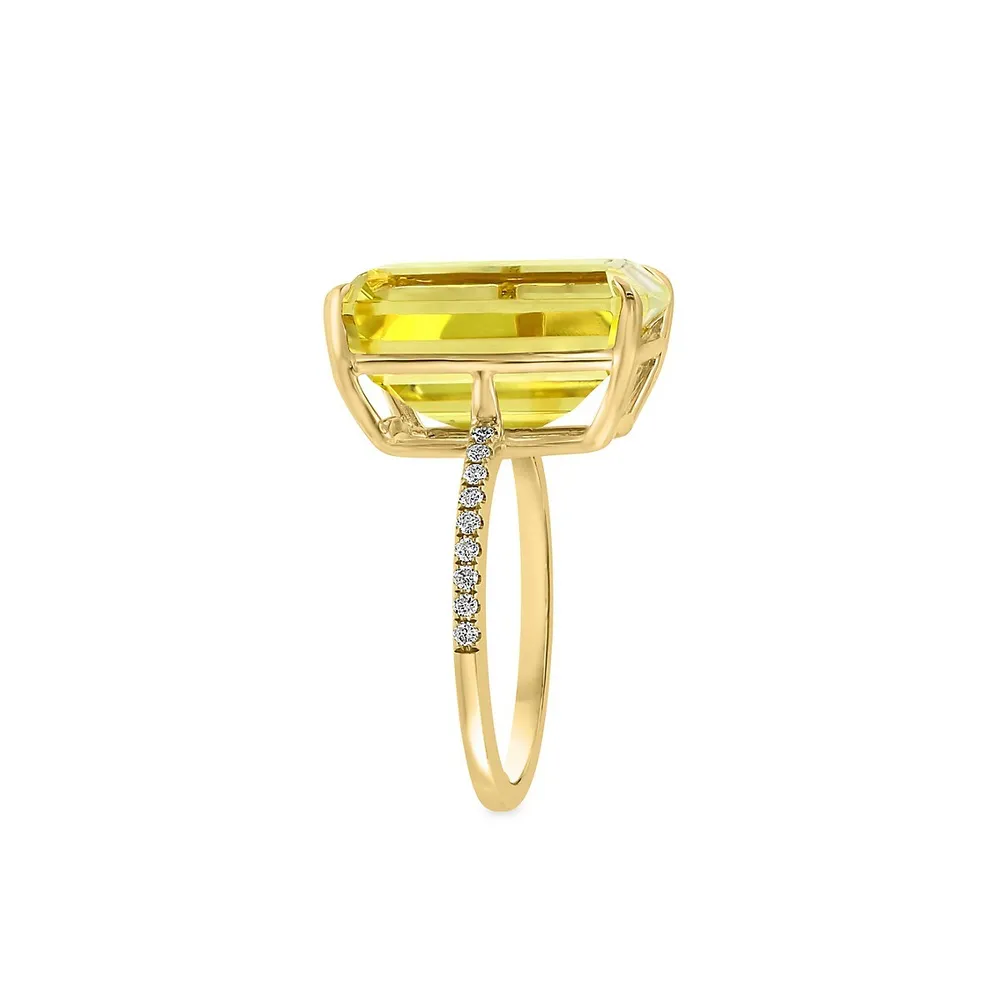 Bague en or jaune 14 ct à quartz citron et à diamants 0,13 ct PT