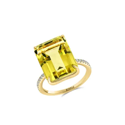Sunrise 14K Yellow Gold, Lemon Quartz & 0.13 CT. T.W. Diamond Ring