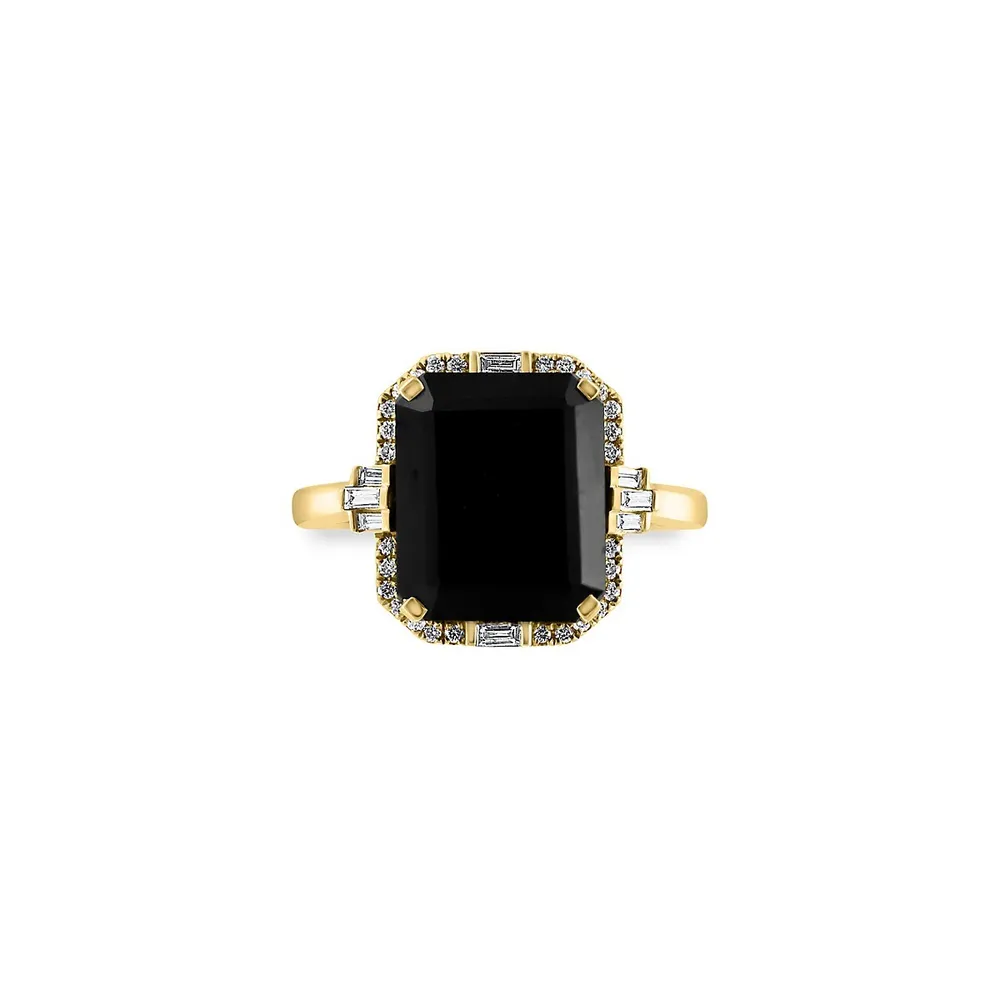 Bague en or jaune 14 ct à onyx noir 5,1 ct PT et à diamants 0,2 ct PT Eclipse