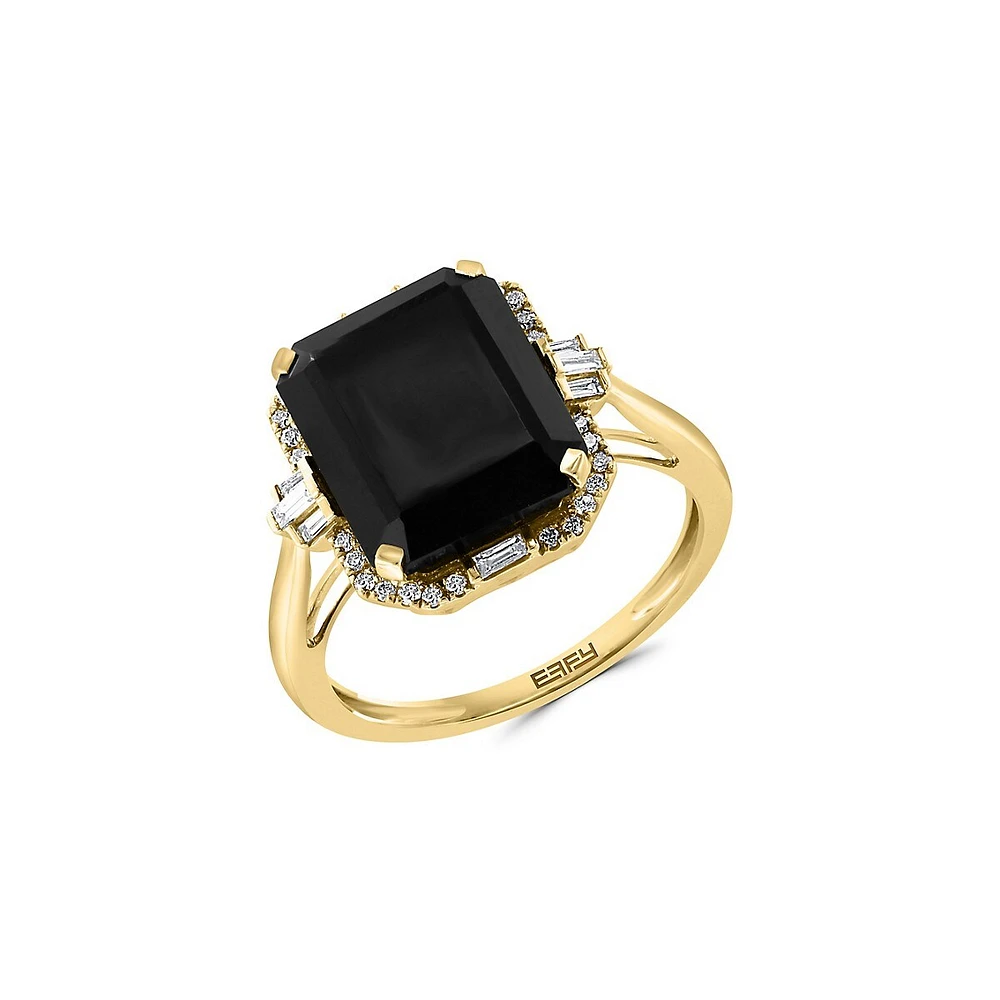 Bague en or jaune 14 ct à onyx noir 5,1 ct PT et à diamants 0,2 ct PT Eclipse