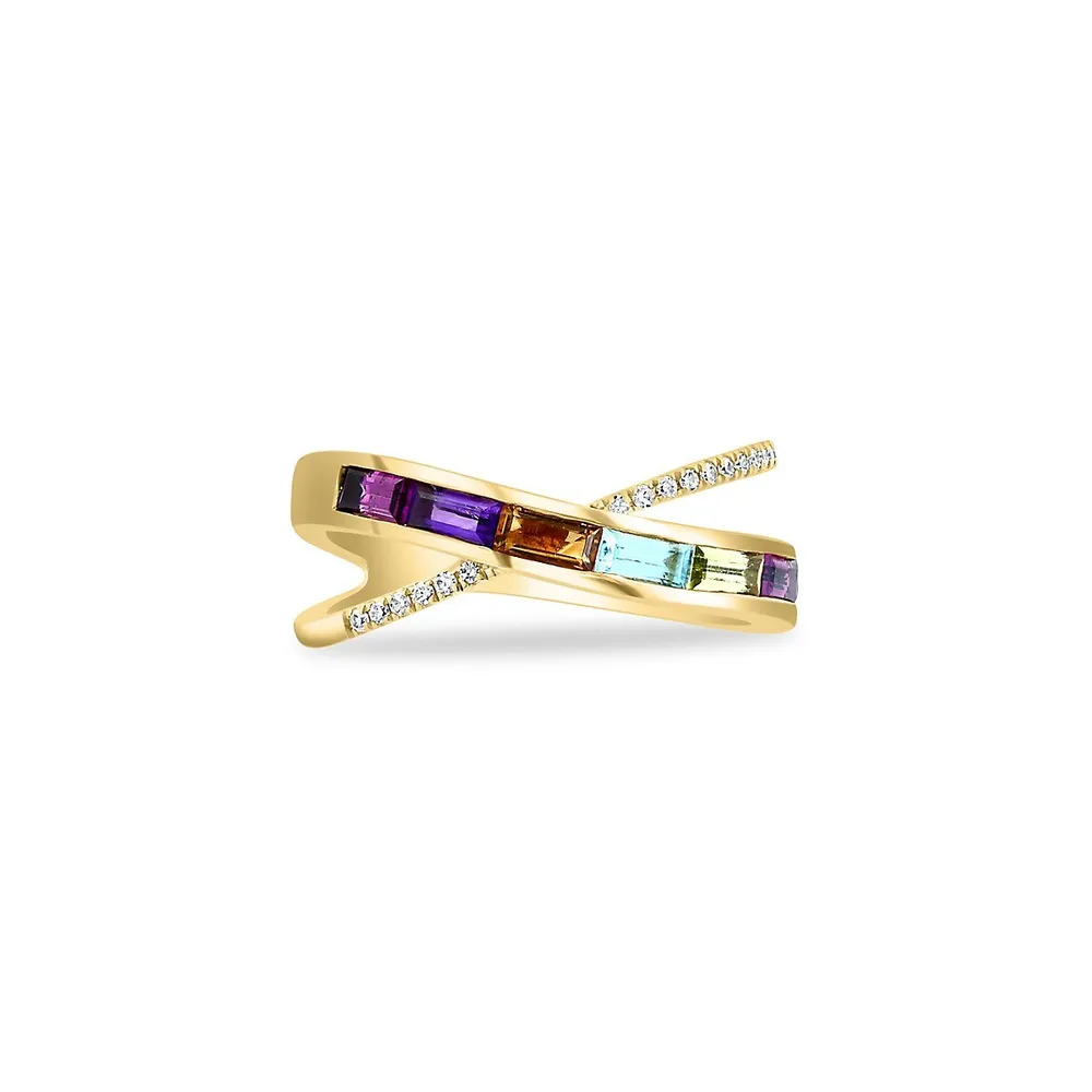 Mosaic 14K Yellow Gold, Multistone & 0.07 CT. T.W. Diamond Ring