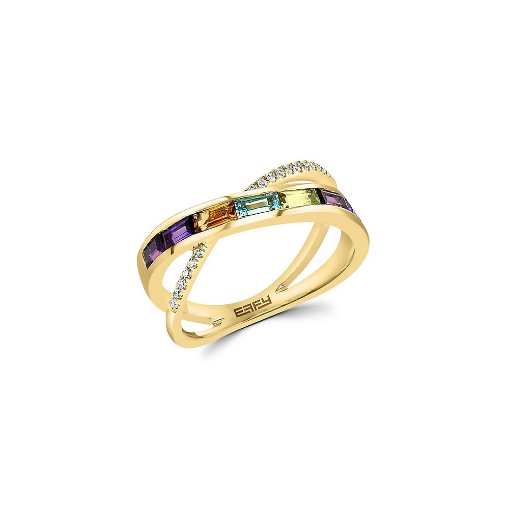 Mosaic 14K Yellow Gold, Multistone & 0.07 CT. T.W. Diamond Ring