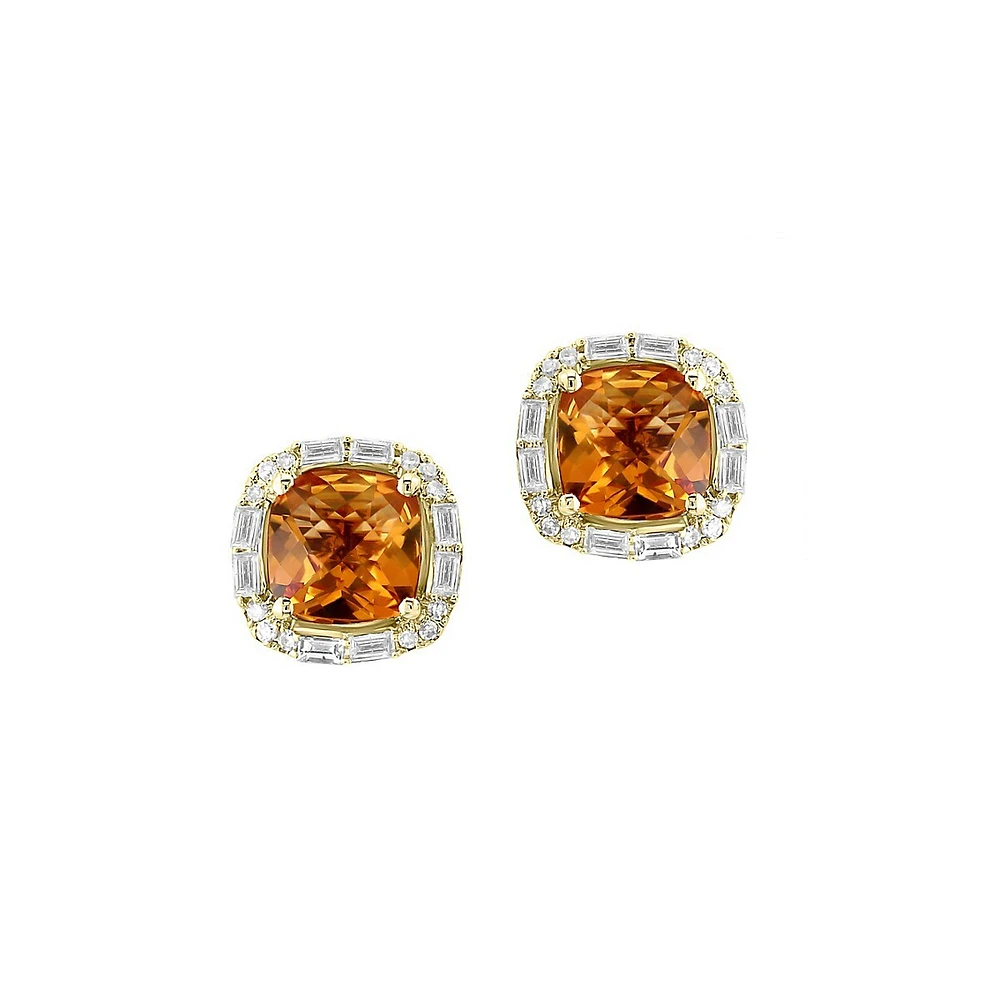 Boucles d'oreilles à tige en or jaune 14 carats, citrine et halo de diamants de 0,41 ct. TW