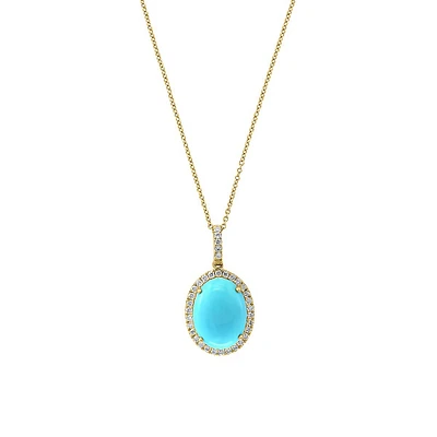 Collier à pendentif en or jaune 14 ct à turquoise et à diamants 0,53 ct PT