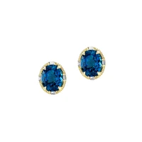 Boucles d'oreilles en or jaune 14 ct avec topaze bleue Londres et diamants de 0,08 ct PT