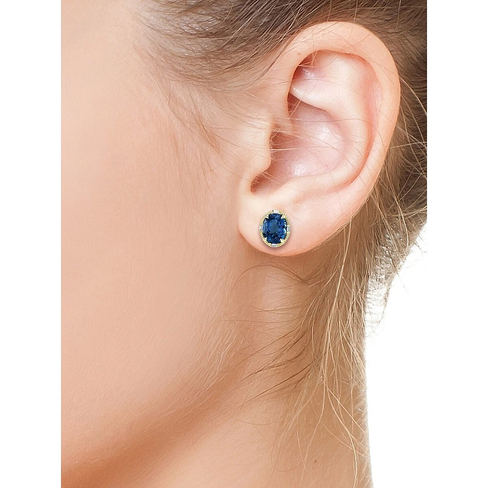 Boucles d'oreilles en or jaune 14 ct avec topaze bleue Londres et diamants de 0,08 ct PT