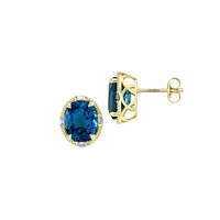 Boucles d'oreilles en or jaune 14 ct avec topaze bleue Londres et diamants de 0,08 ct PT