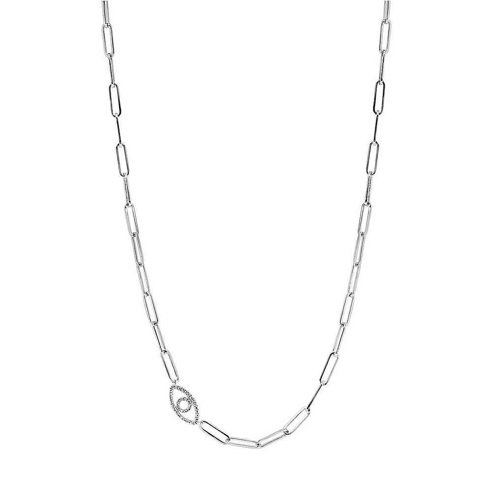 Sterling Silver & 0.13 CT. T.W. Diamond Evil Eye Chainlink Necklace