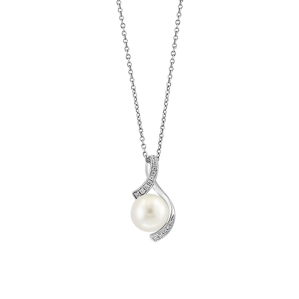 Sterling Silver, 8MM Freshwater Pearl & 0.06 CT. T.W. Diamond Pendant Necklace