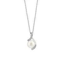 Sterling Silver, 8MM Freshwater Pearl & 0.06 CT. T.W. Diamond Pendant Necklace