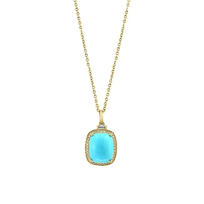 Collier à pendentif en or jaune 14 ct avec diamants 0,16 ct PT et turquoise