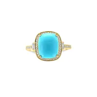 Bague en or jaune 14 ct à losanges et turquoise 0,24 ct PT