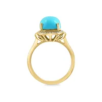 Bague en or jaune 14 ct à losanges et turquoise 0,24 ct PT