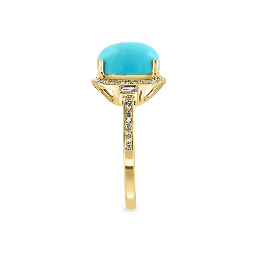 Bague en or jaune 14 ct à losanges et turquoise 0,24 ct PT