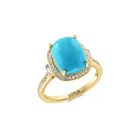 Bague en or jaune 14 ct à losanges et turquoise 0,24 ct PT