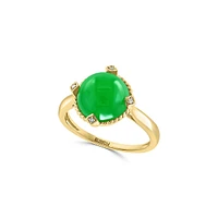 14K Yellow Gold, 0.02 CT. T.W. Diamond & Jade Ring