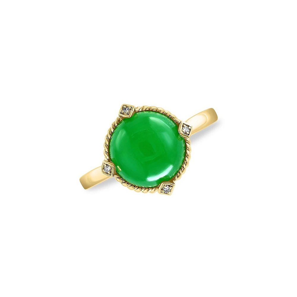 14K Yellow Gold, 0.02 CT. T.W. Diamond & Jade Ring