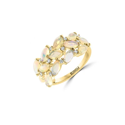 Bague en or jaune 14 ct avec diamants de 0,14 ct (PT) et feuilles en améthyste verte