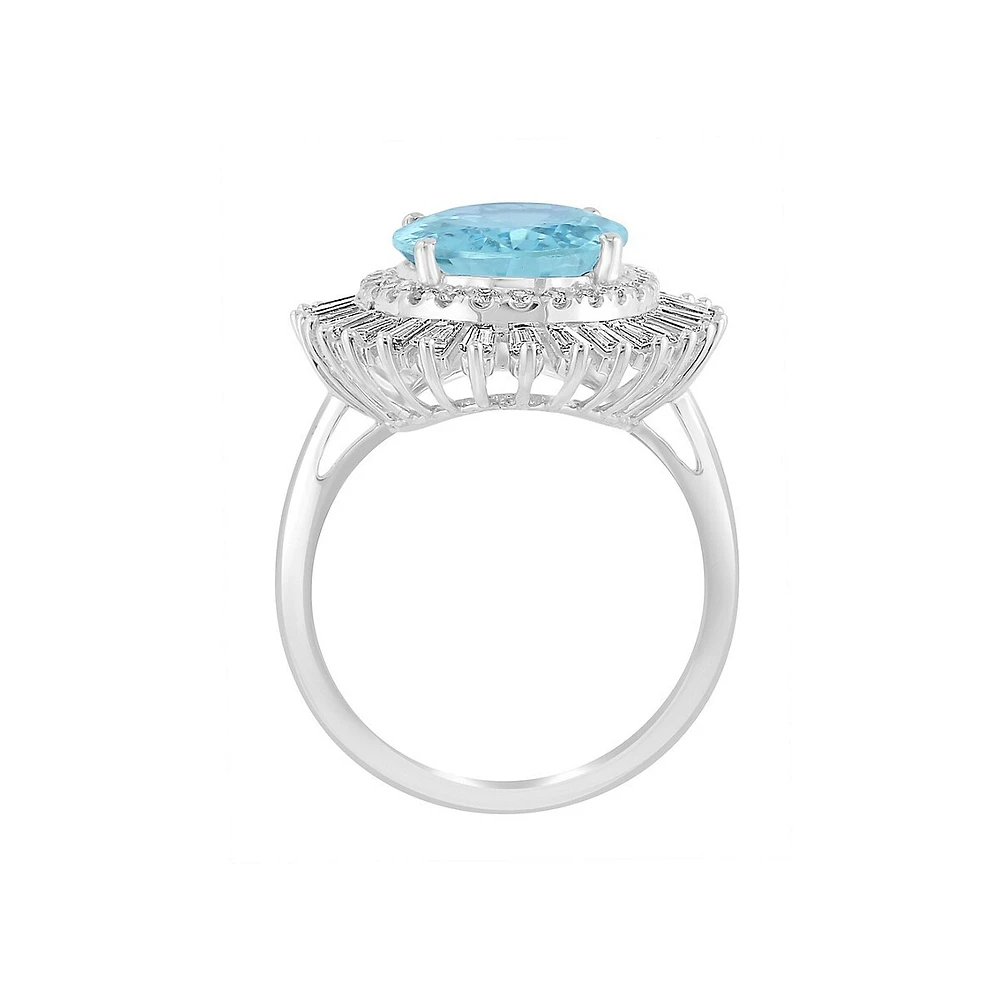 Bague en or blanc 14 carats, aigue-marine et diamant de 1 ct. TW