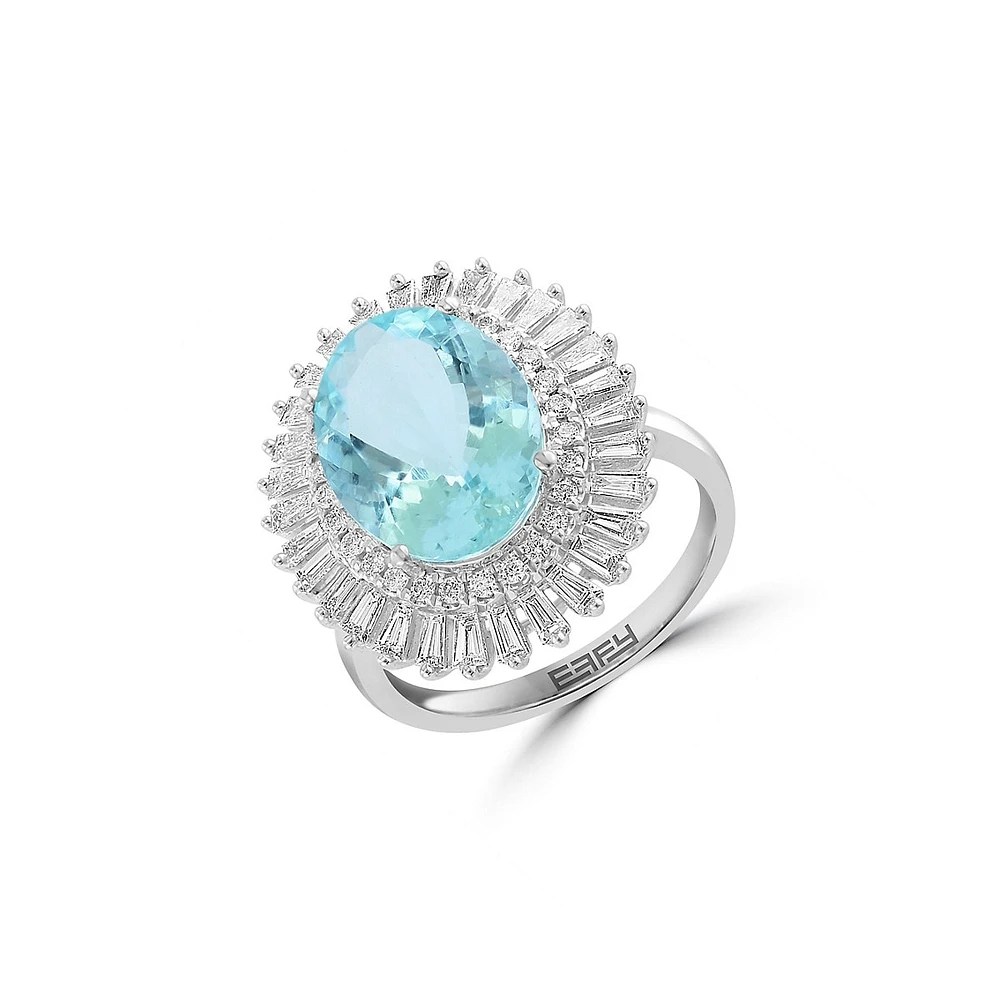 14K White Gold, Aquamarine & 1 CT. T.W. Diamond Ring