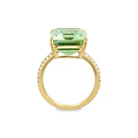 14K Yellow Gold, 0.13 CT. T.W. Accent Diamond & Green Amethyst Solitaire Ring