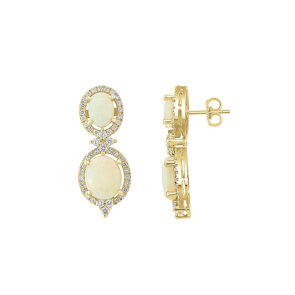 Boucles d'oreilles pendantes en or jaune 14 carats, opale et diamant de 0,92 ct. TW