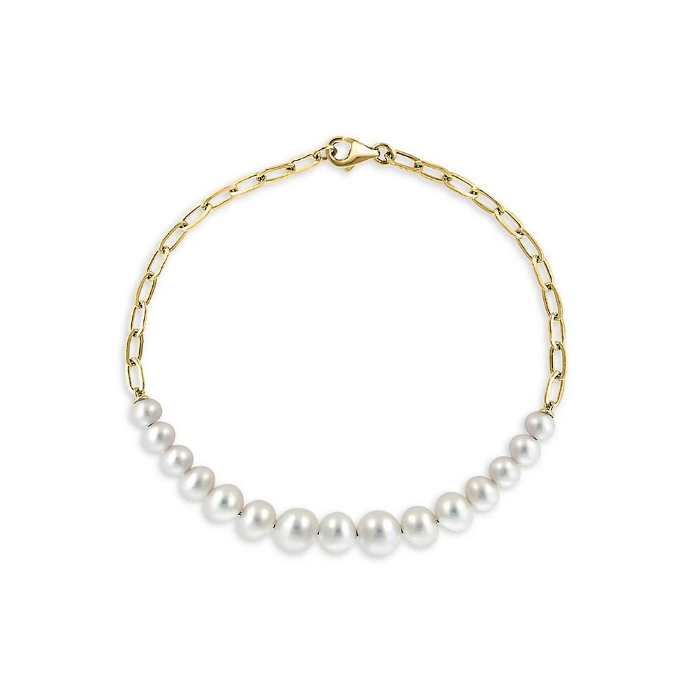 14K Yellow Gold & 4MM-6.5MM Freshwater Pearl & Chain Bracelet