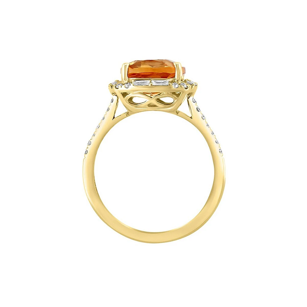 Bague or jaune 14 ct avec citrine et diamants de 0,39 ct (PT) en halo