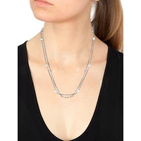 Sterling Silver & 6MM Freshwater Pearl Double-Row Station Necklace