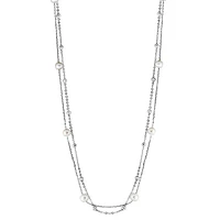 Sterling Silver & 6MM Freshwater Pearl Double-Row Station Necklace